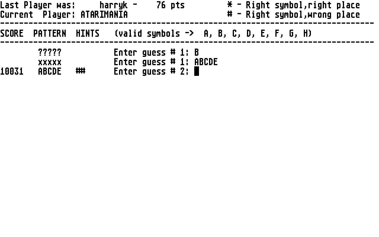 Super Master Mind atari screenshot